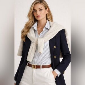 Marisa Minicucci Shirt Size 10 White Black Pinstripe Long Sleeve 100% Cotton